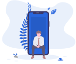 Customer next to phone